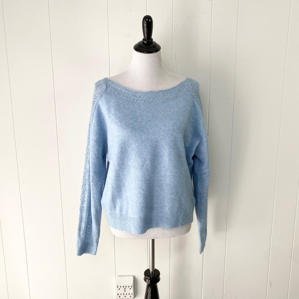 NWT American Eagle Sweater Size Small Light Blue Open Knit Trim Boat Neck
